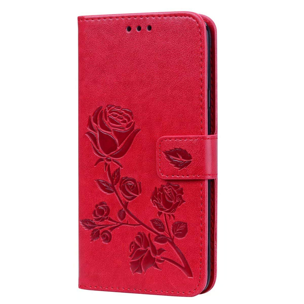 Samsung Galaxy S25 Case Shockproof Leather Wallet With Stand Card Slot Embossed Rose Flip Folio Slim Tpu Bumper Red 9119770954770