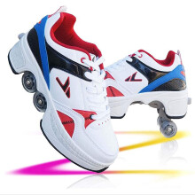 Adult Deformation Roller Shoes 2In1 Inline Skate, Adjustable Quad Roller Skates Boots, Retractable Wheels, Size 40