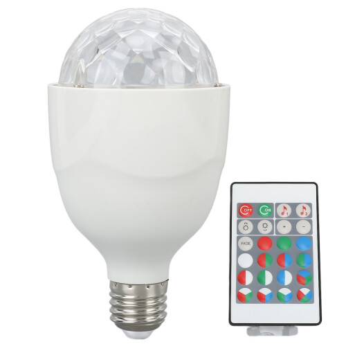 Colored Strobe Light Bulb RGB Color Rotating Bulb Multi-functional Sound Activated Party Lights Remote Control Projected Effect Dancing Light Disco Li