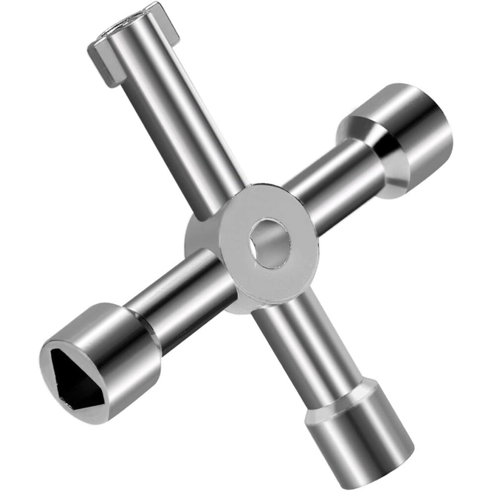 Cross Button Design Utility Key, Multi Functional Use For Electricity Water Gas Valves, Compact Silver Key With Small Hole For Keyring Attachment, Stu 9198585441866