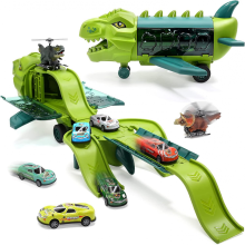 Avion de transport sur rails avec 2 hélicoptères dinosaures, mini-voitures de course et coffret de rangement (100% neuf).
