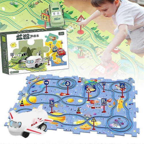 SpaceChildren DIY Puzzle Track Car Play Set with Vehicles