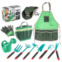 11pcs Kids Gardening Tools Set with Tote Bag, Spade, Rake, Fork, Apron, Gloves, Watering Can - Outdoor Toys Gift for Boys & Girls