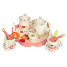 KINCJON Tee-Set Spielzeugküche mit Aufbewahrungsbox, Holz Spielküche Geschirr für Mädchen Kinder Partygeschenk