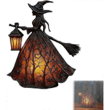 Gothic Witch Lamp Halloween Decor with Lantern Night Light for Porch Bedroom