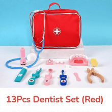13Pcs Dentist Pretend Play Kit, Wooden Medical Toy Set for Kids, Doctor Bag with Red Box for Boys and Girls