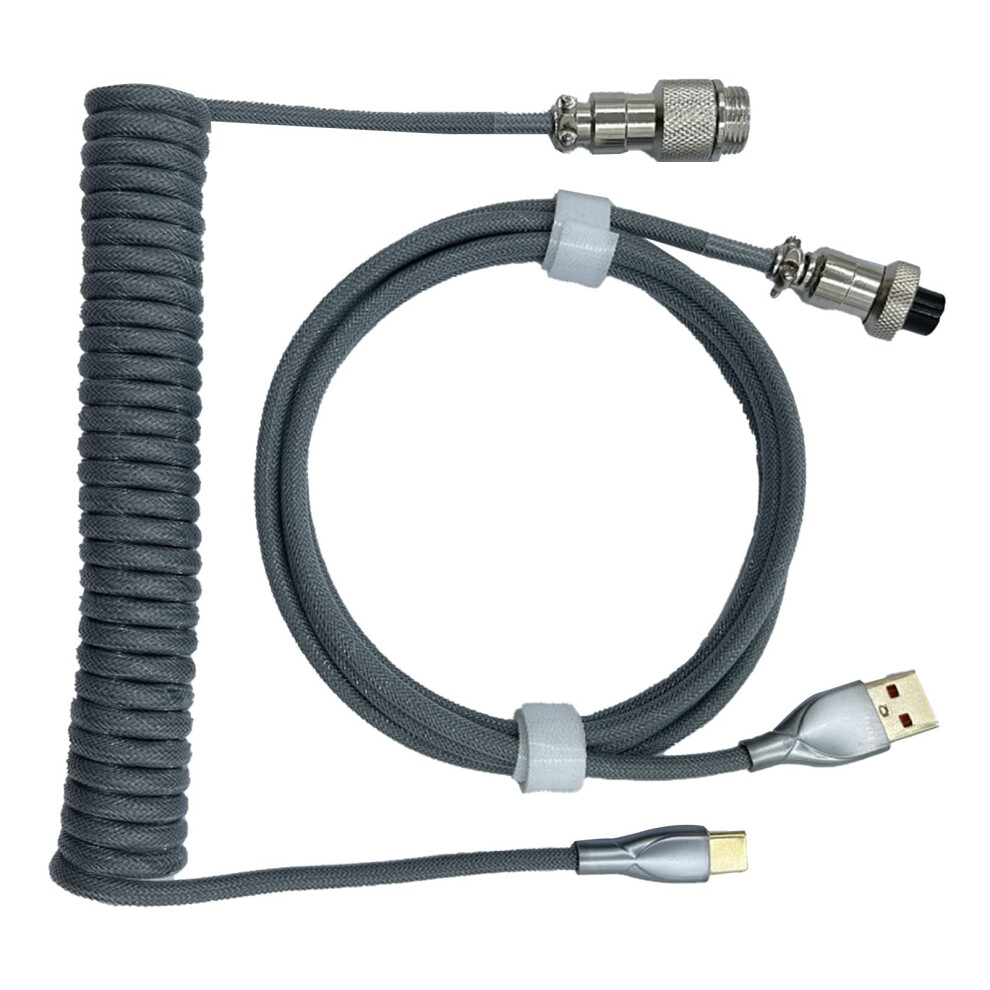 Gaming Keyboard Cable Coiled Retractable Portable Two Stage Design Sturdy Connector For Mechanical Keyboard Silver/Grey 9119770958921