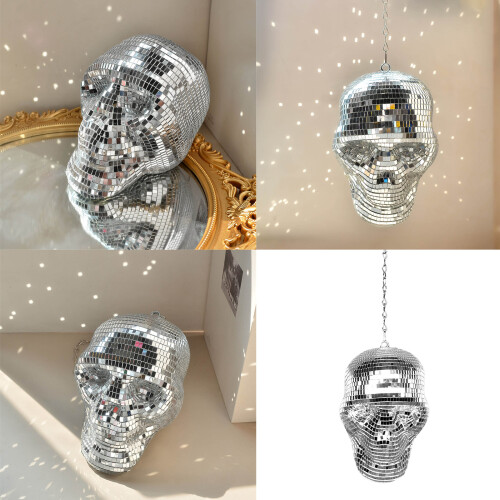 Mirrored Discos Balls Reflective Skull Head Hanging-Black 2