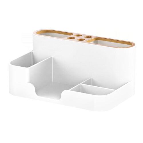 Plastic Desktop Storage Box, Multi Grid Makeup Brush Organizer, 20.5x13x9cm, White 2