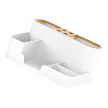 Plastic Desktop Storage Box, Multi Grid Makeup Brush Organizer, 20.5x13x9cm, White