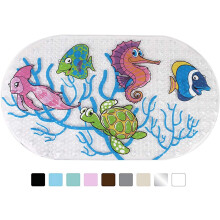 PVC Material Baby Bath Mat, Non Slip Extra Long Antibacterial for Tub, 69x39cm Cartoon Patterned Mat with Suction Cups & Drain Holes for Non Textured