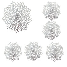 Matching Coasters & Non-Slip Kitchen Table Mats, Metallic Laminated Vinyl Placemats with Hollowed Out Design, Waterproof and Oil-Proof, Easy to Ro