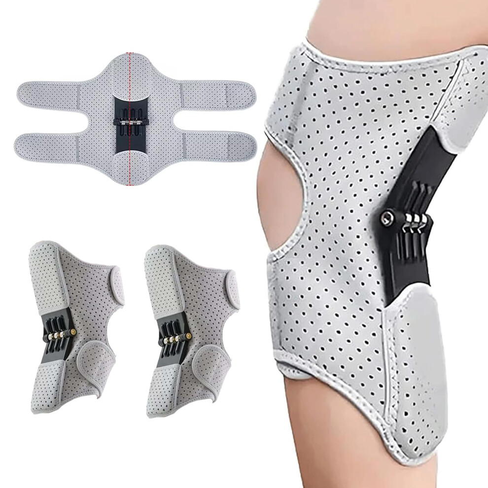 Knee Brace With Spring Stabilizers And Compression Sleeve For Pain Relief And Joint Support For Running And Hiking Grey