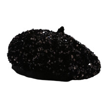 Béret français élégant à paillettes,-chapeau de citrouille noir