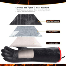 Barbecue Accessories, Heat Resistant BBQ Gloves Neoprene Material Non-Slip Grip Waterproof Coating For Indoor Outdoor Grilling Or Frying, Flexible,