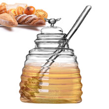 Glass Honey Jar with LeakProof Lid, Clear Dispenser for Honey, Syrup and Sauces
