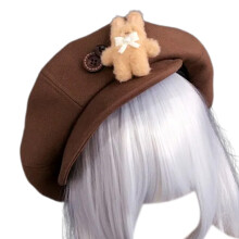 Chapeau bombé ours en peluche, béret décontracté,-Couleur café