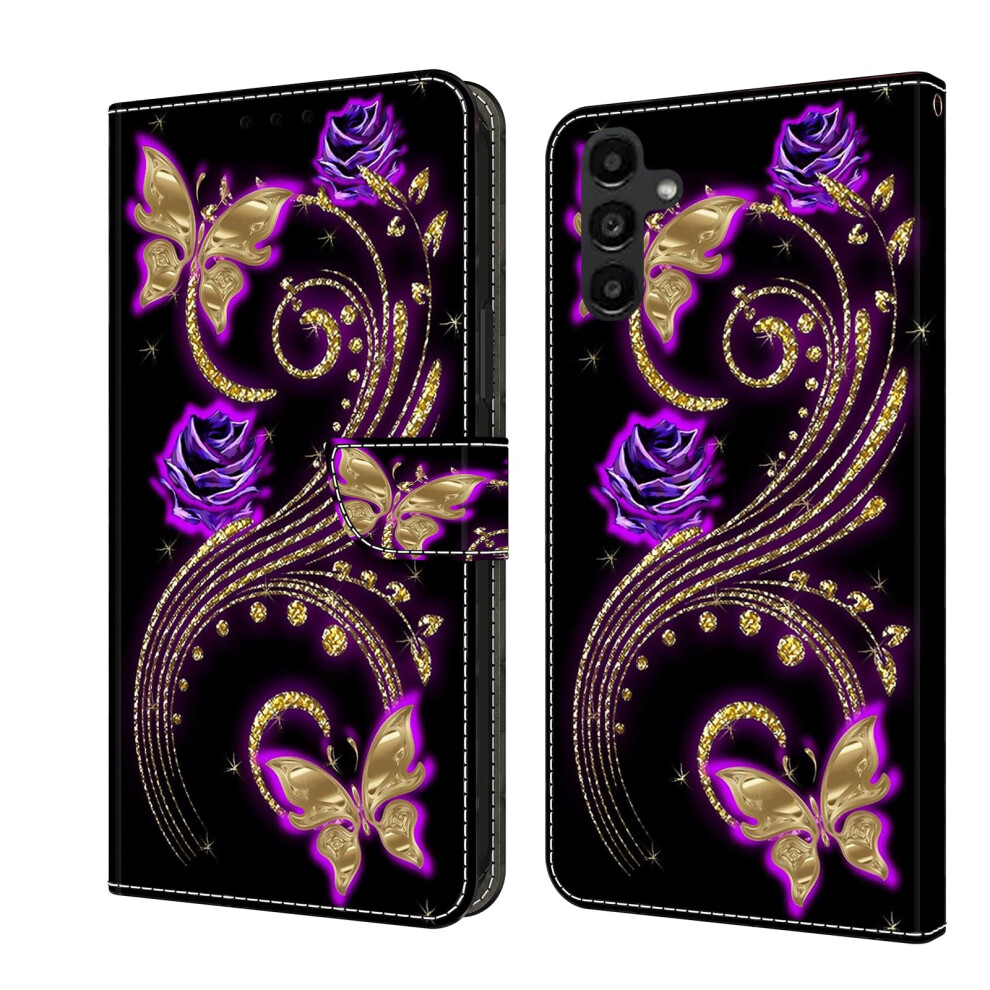Miagon Kickstand Wallet Case For Samsung Galaxy S23 Fe Leather Flip Cover Magnetic Closure Purple Gold Butterfly Gold,Purple 9119770962294