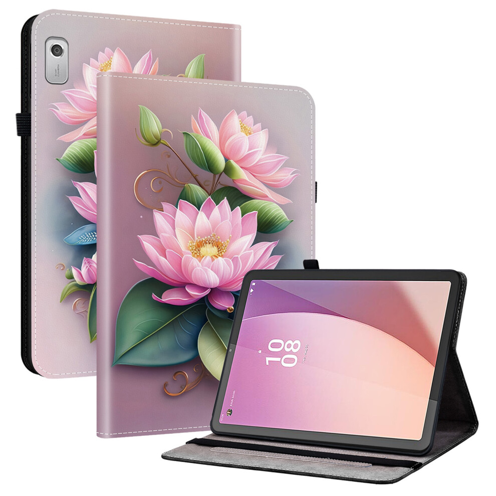 (Lotus) For Lenovo Tab M9 Leather Case Pattern Printed Stand Tablet Cover With Card Slots 6914284004033