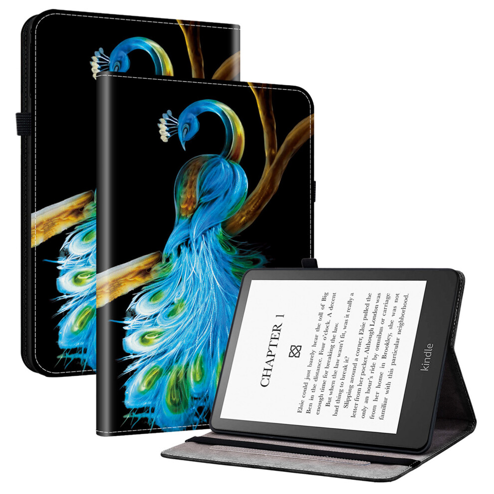 (Peacock) For Amazon Kindle Paperwhite (2024) / Kindle Colorsoft Leather Case Pattern Printed Stand Tablet Cover With Card Slots 6914287397972