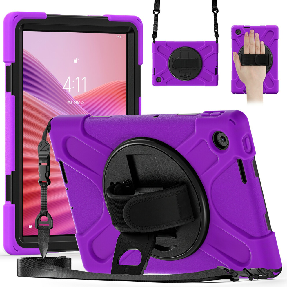 (Purple) For Lenovo Tab 10.1 (2025) Tb311xu / Zhaoyang K10c Kickstand Case Tpu Pc Silicone Tablet Cover With Shoulder Strap Purple 6914282446170