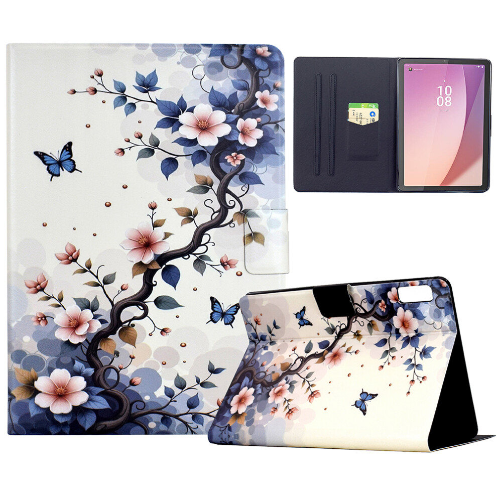 ( Flower) For Lenovo Tab M9 Tb-310Fu Stand Case Pattern Printing Tablet Leather Cover With Auto Wake / Sleep Pink 6914284951061