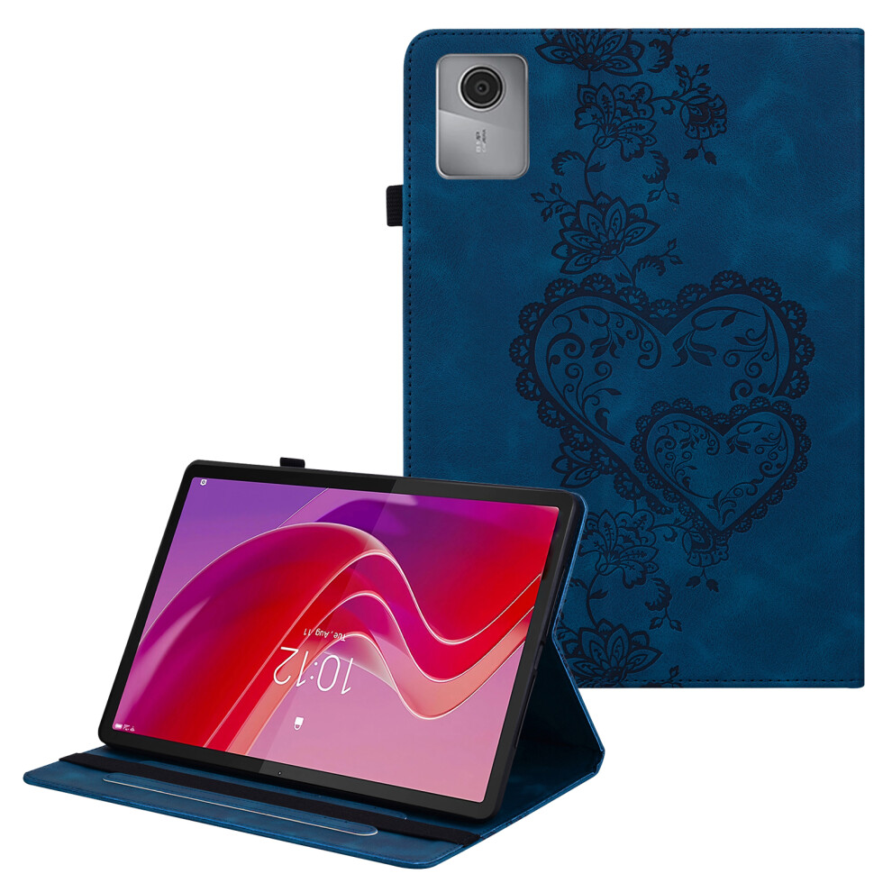 (Blue) For Lenovo Tab M11 (Tb-330Fc) / Xiaoxin Pad 11 2024 (Tb-331Fc) Leather Case Heart Imprint Foldable Stand Card Slot Stylus Holder Blue 6914284074852