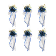 Set of 6 Silk Fabric Bowknot Flower for Wedding Car-haze blue