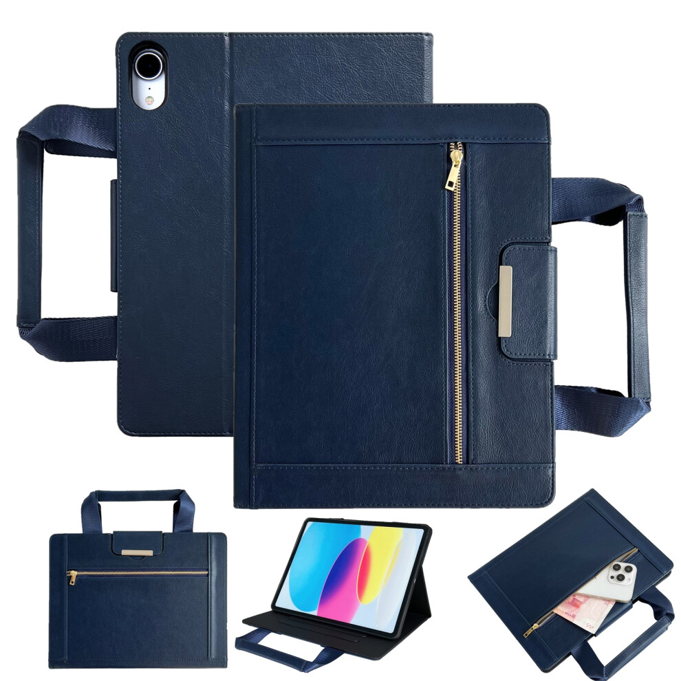 (Sapphire) Tablet Case For Ipad 10.9 (2022) / Ipad (2025) Auto Wake / Sleep Leather Cover With Handle / Zipper Pouch 6914283896820