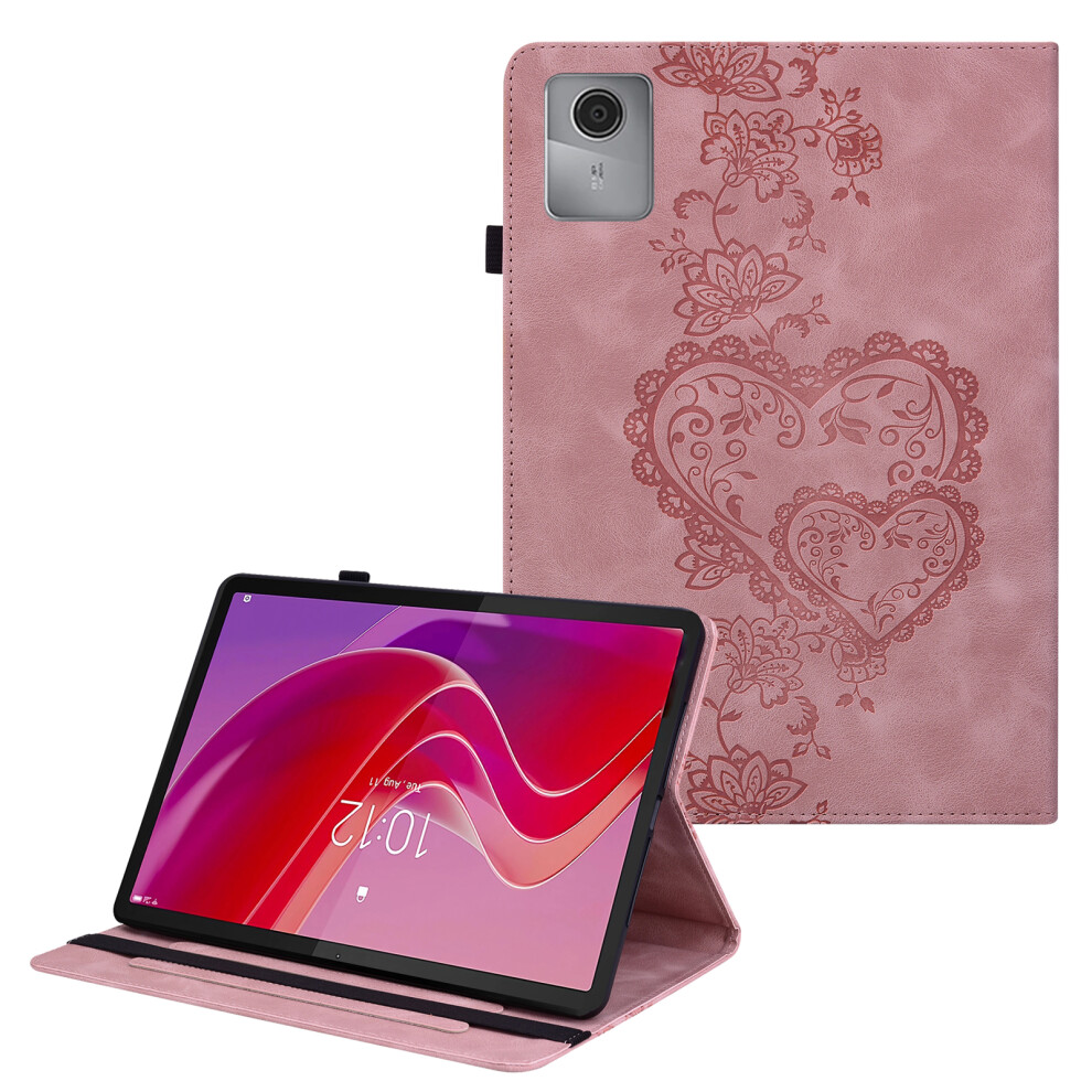 (Pink) For Lenovo Tab M11 (Tb-330Fc) / Xiaoxin Pad 11 2024 (Tb-331Fc) Leather Case Heart Imprint Foldable Stand Card Slot Stylus Holder Pink 6914280910024