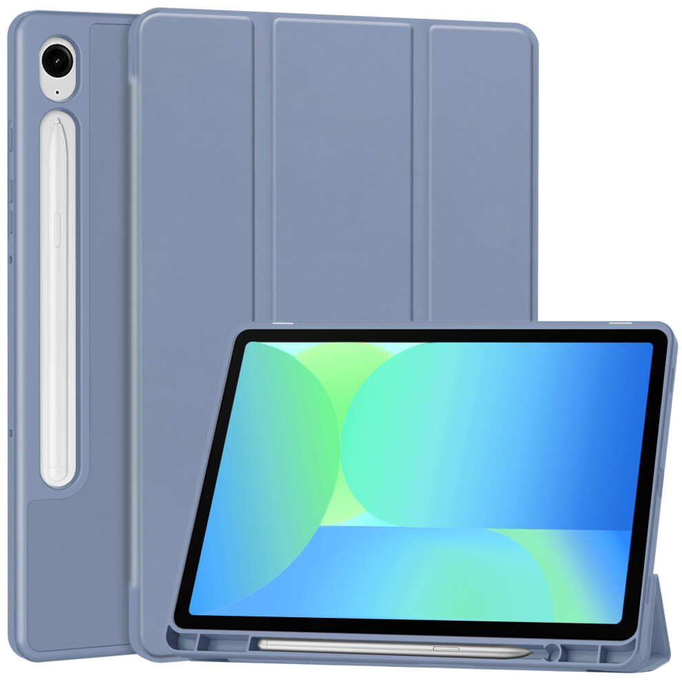 (Purple) For Samsung Galaxy Tab S10 Lite / S10 Fe / S9 Fe Stand Case Shock-Absorbent Leather Tablet Cover With Pen Slot Purple 6914286869630