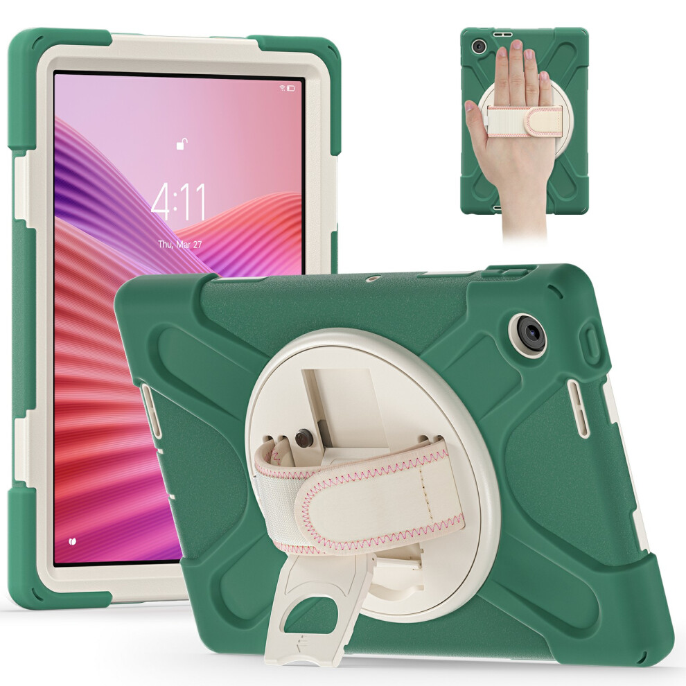 (Emerald ) For Lenovo Tab 10.1 (2025) Tb311xu / Zhaoyang K10c Case Rotary Kickstand Pc+Silicone Hand Strap Tablet Cover Green 6914280564036