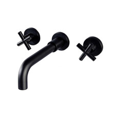 All Copper Concealed Basin Wall Mount Three Hole Faucet Double Handle Hot And Cold Black Finish North American