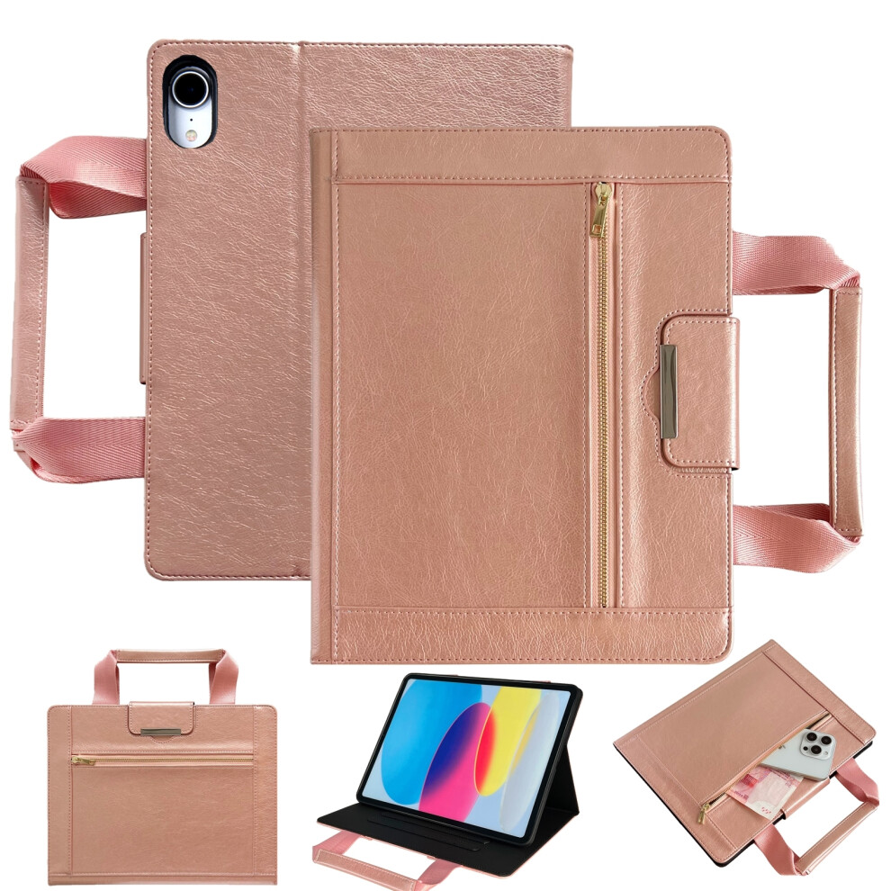 (Rose ) Tablet Case For Ipad 10.9 (2022) / Ipad (2025) Auto Wake / Sleep Leather Cover With Handle / Zipper Pouch Gold 6914282353362