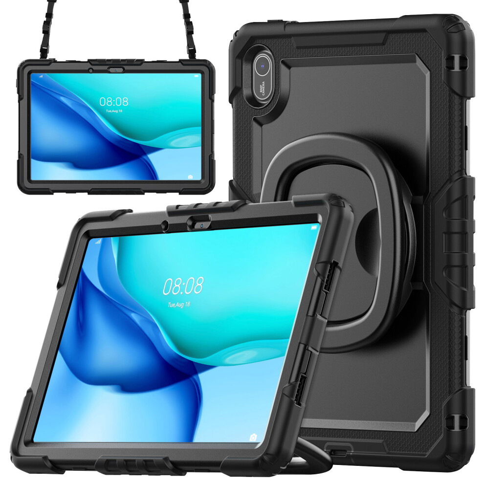 (Black) For Huawei Matepad Se 11 Kickstand Case Pc + Silicone Tablet Cover With Shoulder Strap Black 6914288436687