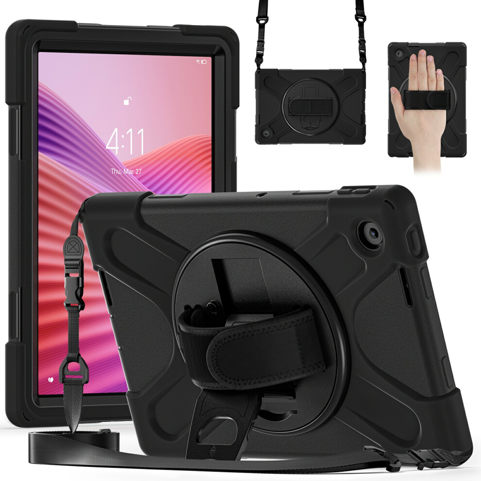 (Black) For Lenovo Tab 10.1 (2025) Tb311xu / Zhaoyang K10c Kickstand Case Tpu Pc Silicone Tablet Cover With Shoulder Strap Black 6914282127994
