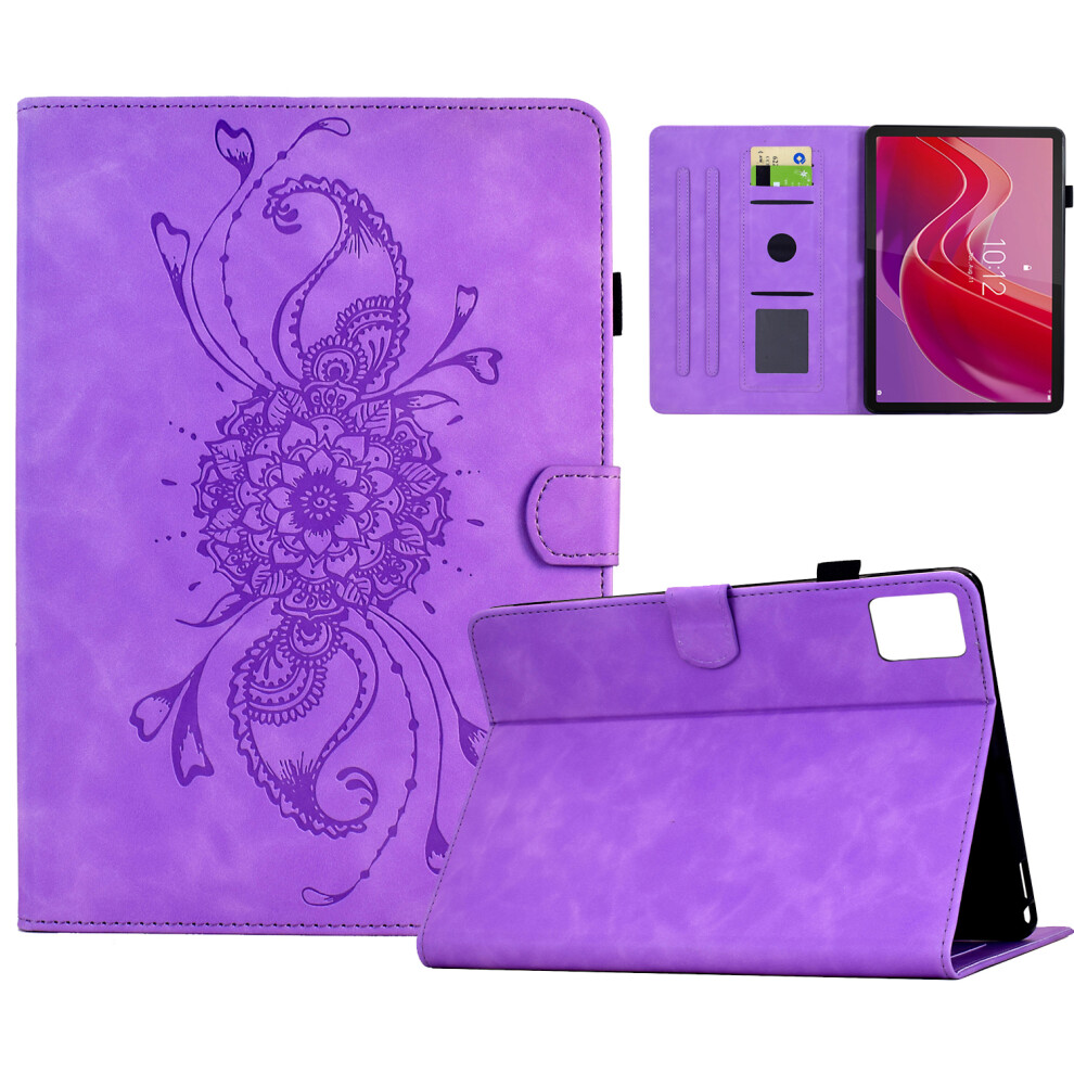 (Light ) For Lenovo Tab M11 / Xiaoxin Pad 11 2024 Case Mandala Imprinted Leather Tablet Cover With Card Slots Purple 6914289703177