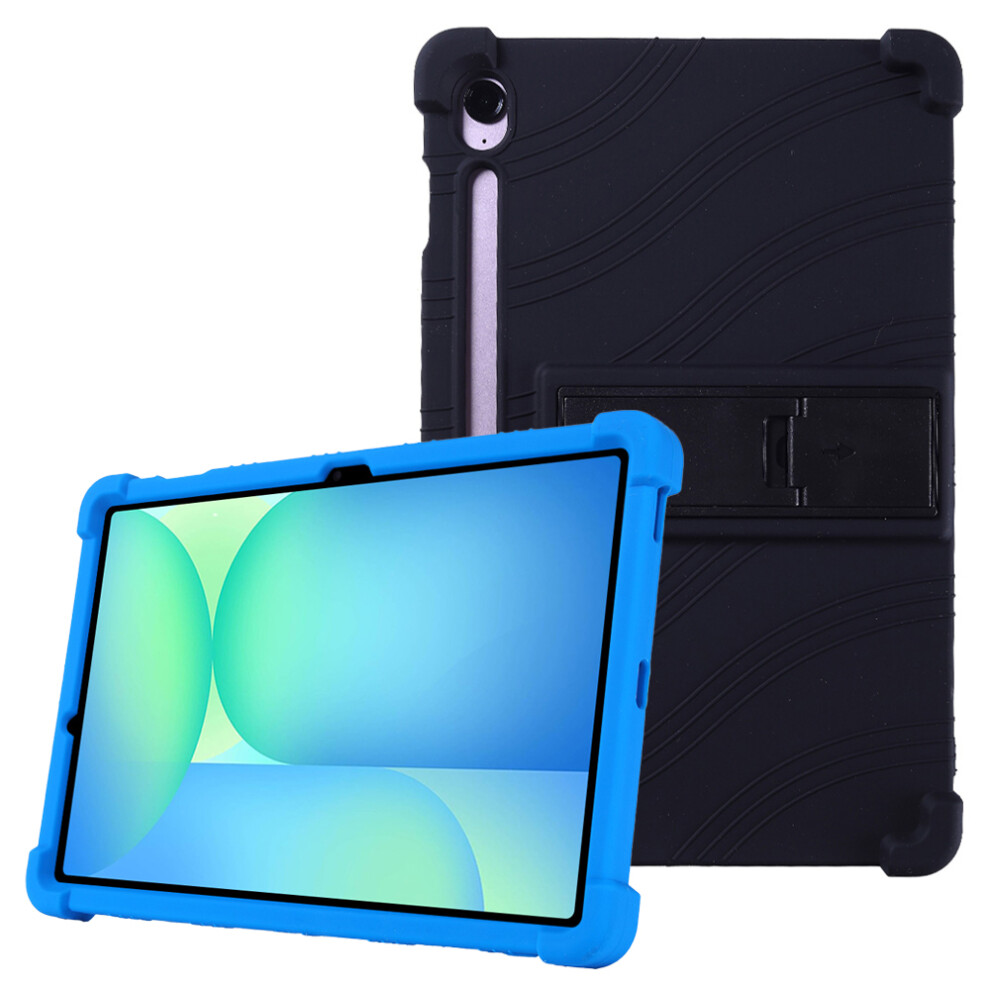 (Black) For Samsung Galaxy Tab S10 Fe+ Silicone Case With Kickstand Rugged Protective Cover Black 6914285736209
