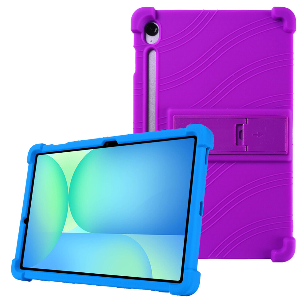 (Purple) For Samsung Galaxy Tab S10 Fe+ Silicone Case With Kickstand Rugged Protective Cover Purple 6914281461372