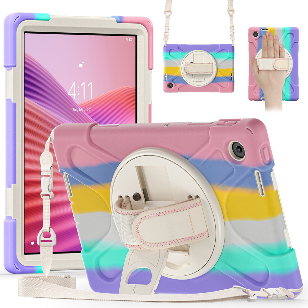 (Colorful ) For Lenovo Tab 10.1 (2025) Tb311xu / Zhaoyang K10c Kickstand Case Tpu Pc Silicone Tablet Cover With Shoulder Strap Pink 6914280334325