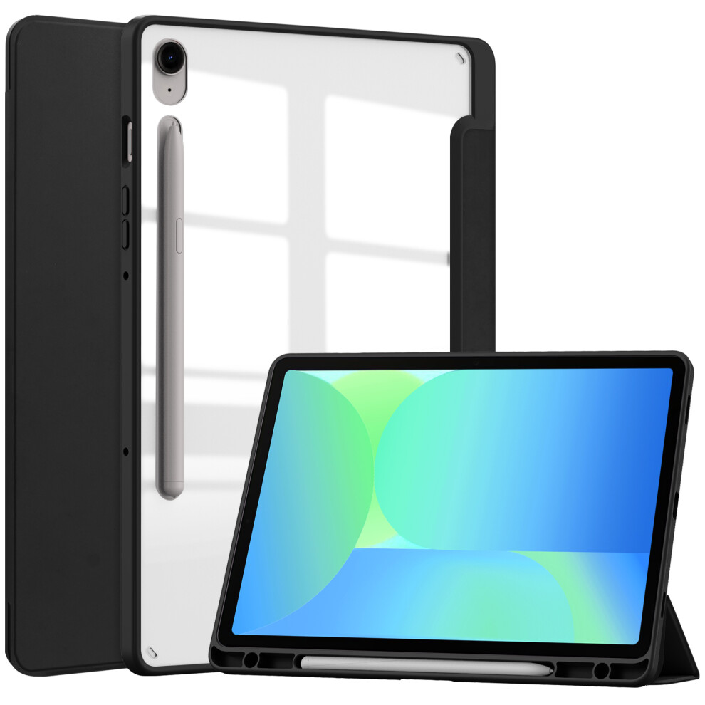(Black) For Samsung Galaxy Tab S10 Lite / S10 Fe / S9 Fe Case Clear Acrylic Leather Tablet Cover Support Auto Sleep / Wake Black 6914284776381