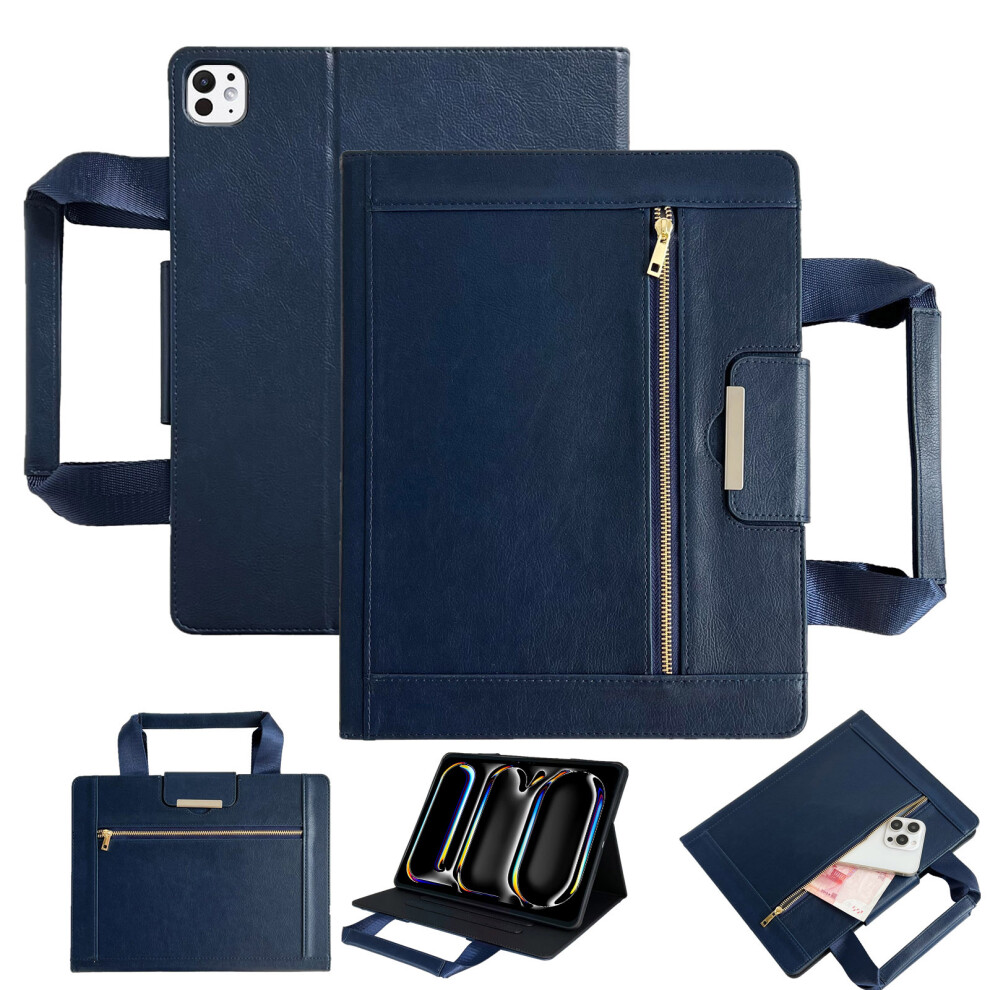 (Sapphire) Tablet Case For Ipad Pro 11 (2025) / 11 (2024) Auto Wake / Sleep Leather Cover With Handle / Zipper Pouch 6914283294206