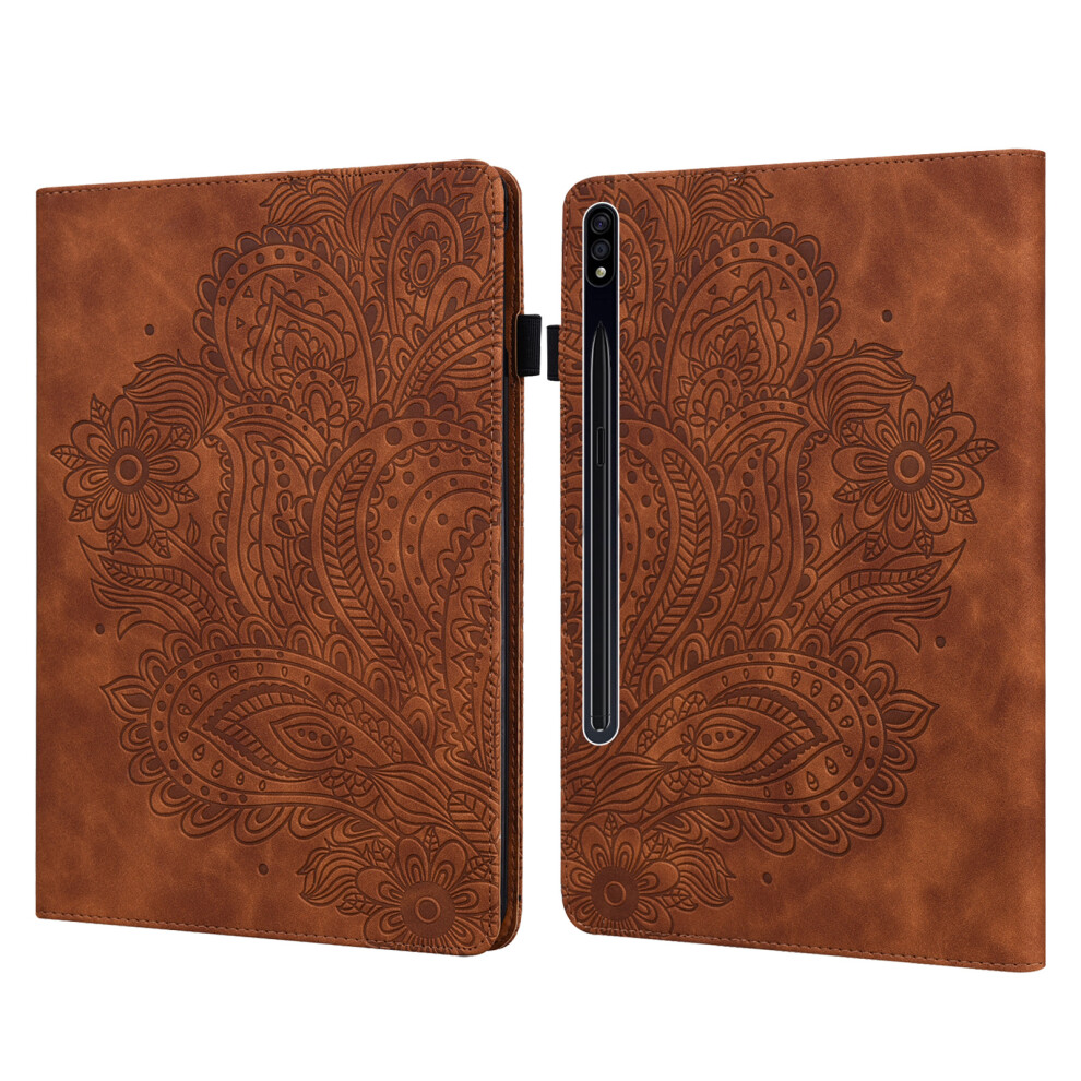 (Brown) Tablet Case For Samsung Galaxy Tab S10+ / S9 Fe+ / S9+ / S8+ / S7+ / S7 Fe Peacock Flower Pattern Card Holder Leather Co Brown 6914289877496