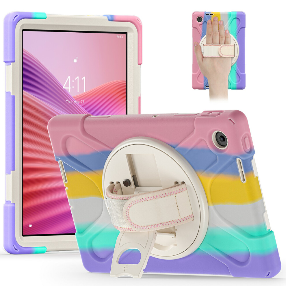 (Colorful ) For Lenovo Tab 10.1 (2025) Tb311xu / Zhaoyang K10c Case Rotary Kickstand Pc+Silicone Hand Strap Tablet Cover Pink 6914283934485