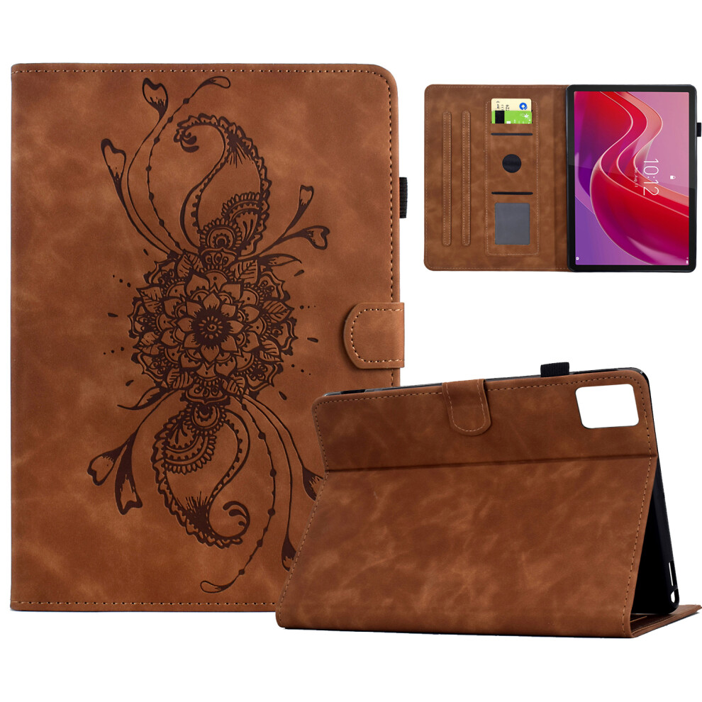 (Brown) For Lenovo Tab M11 / Xiaoxin Pad 11 2024 Case Mandala Imprinted Leather Tablet Cover With Card Slots Brown 6914286115126