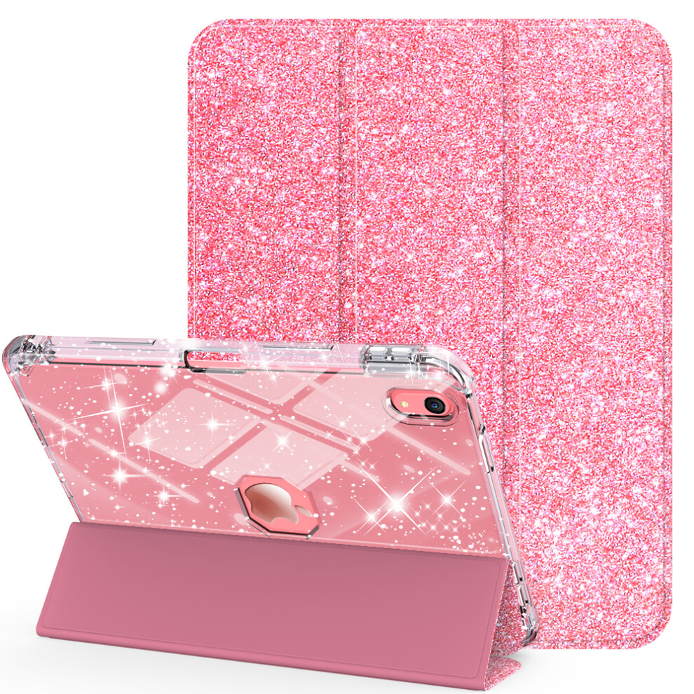 (Pink) For Ipad (2025) / Ipad 10.9 (2022) Case With Pencil Slot Tri-Fold Stand Glitter Protective Tablet Cover Support Auto Wake / Sleep Pink 6914280491820
