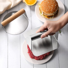 Non-stick burgerpresse, burgerpresse i rustfrit stål med varmebestandigt greb, til indendørs madlavning og udendørs grill (1 stk.)