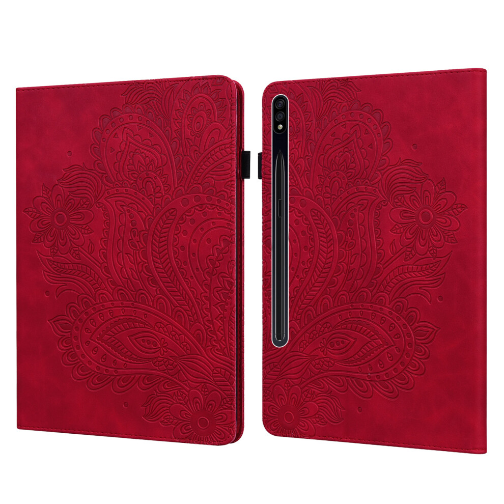(Red) Tablet Case For Samsung Galaxy Tab S10+ / S9 Fe+ / S9+ / S8+ / S7+ / S7 Fe Peacock Flower Pattern Card Holder Leather Co Red 6914284526030