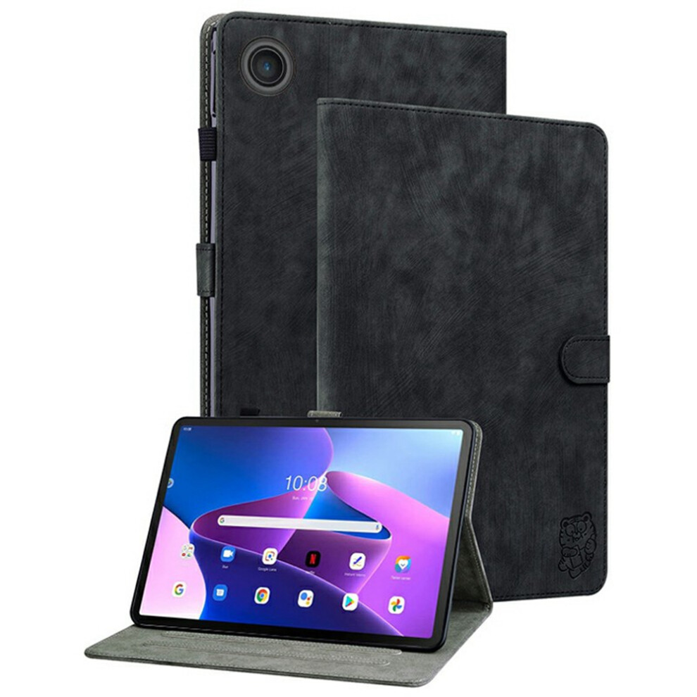 (Black) For Lenovo Tab Tb311fu Case Tiger Imprint Anti-Scratch Pu Leather Tablet Cover Black 6914289102888
