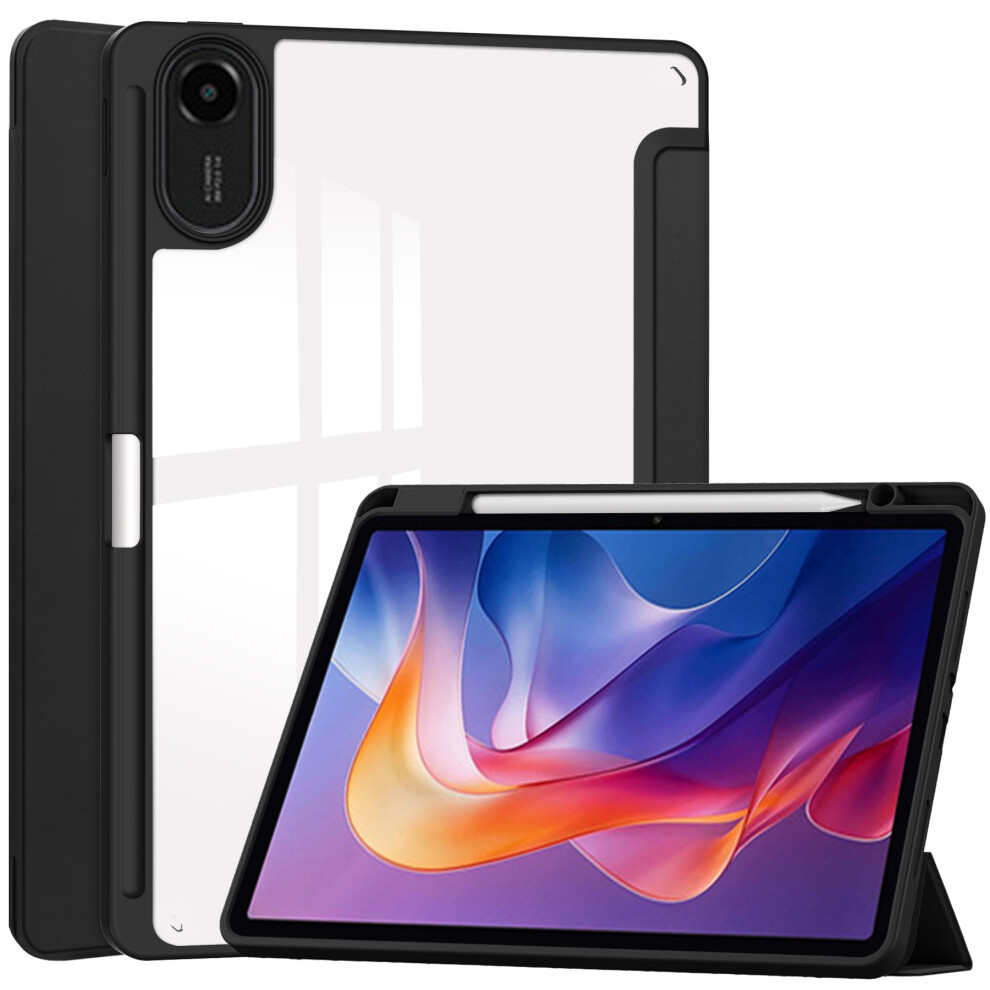 (Black) For Xiaomi Redmi Pad 2 Case Clear Acrylic Leather Tablet Cover Support Auto Sleep / Wake Black 6914280819440